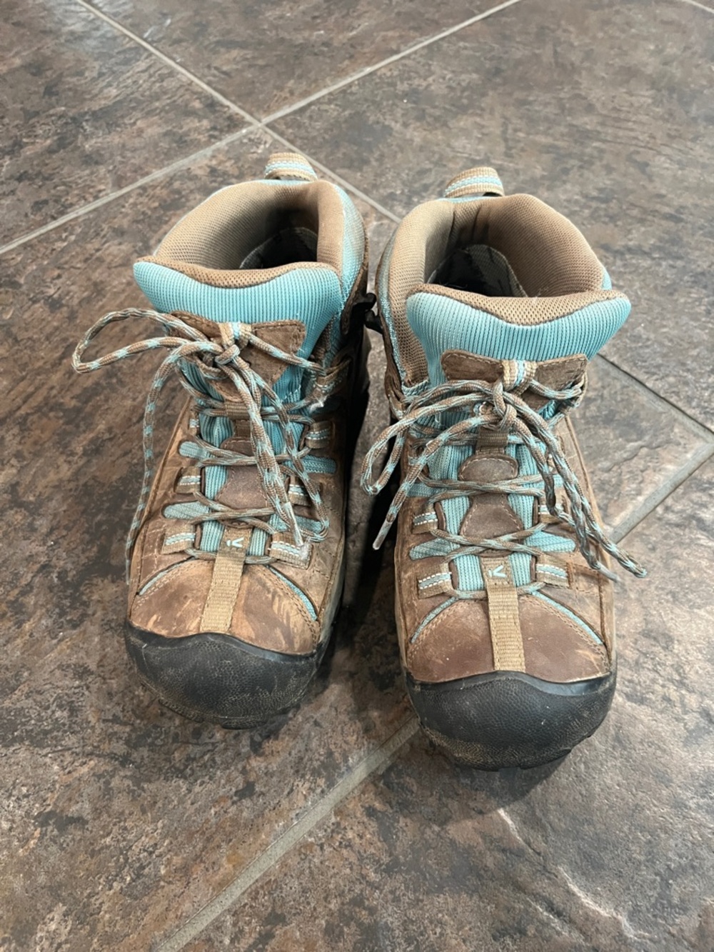 Keen Brown and Teal Lace-Up Women's Hiking Boots
